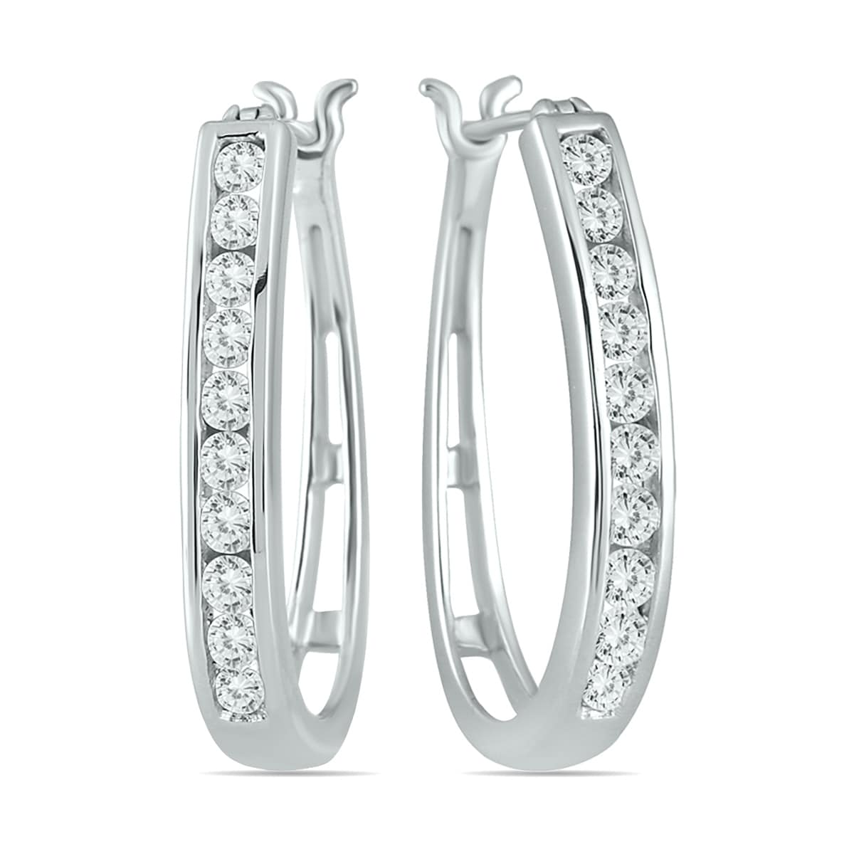 Marquee 10k White Gold 1ct TDW Round Channel Set Diamond Hoop Earrings