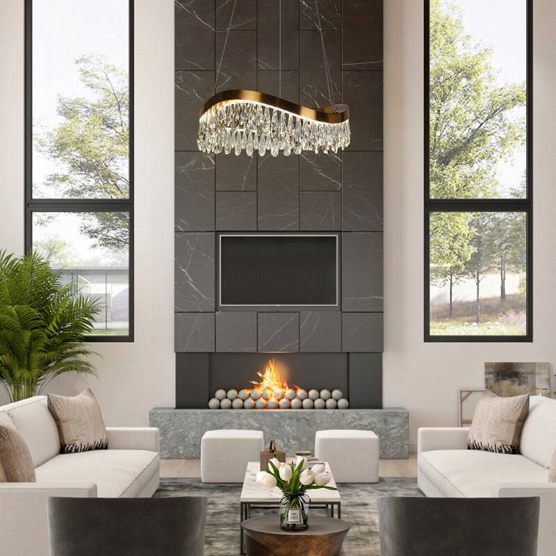 Modern LED Crystal Chandeliers Drum Lights for Dining Room - Gold