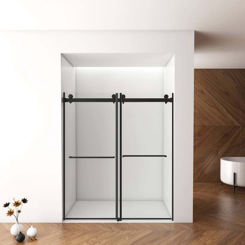 56"-60"W x 70"Frameless Sliding Shower Door with Clear Tempered Glass - Matte Black