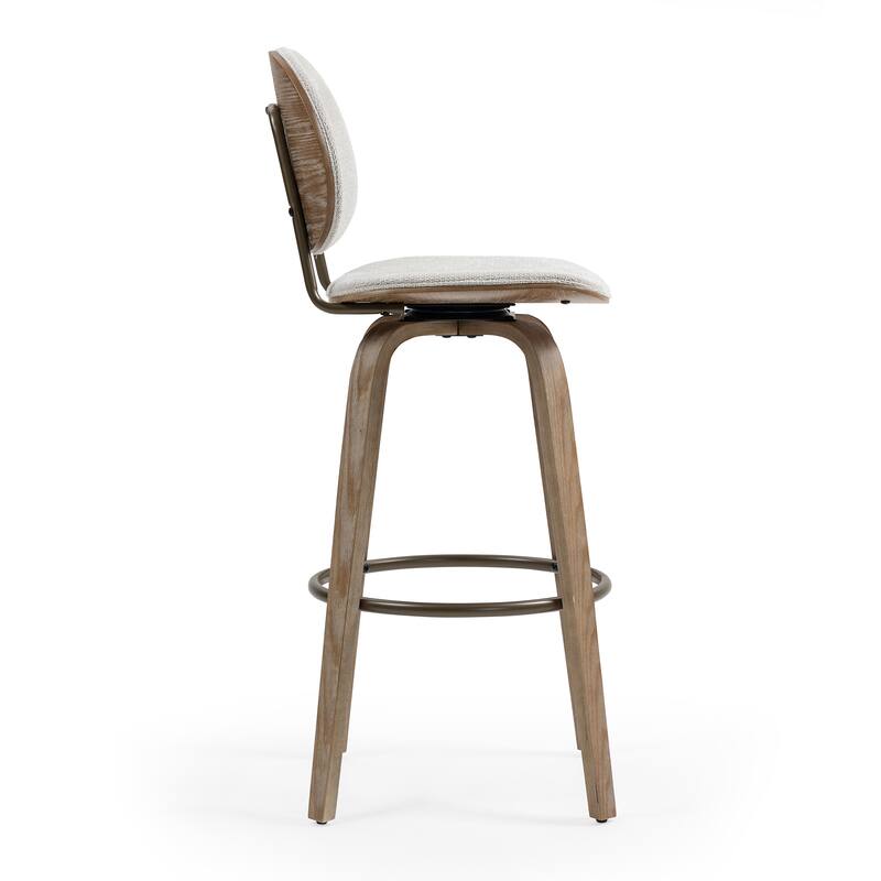 Set of 2 Betrys Beige Woven Fabric Swivel Bar Stool with Wood Legs
