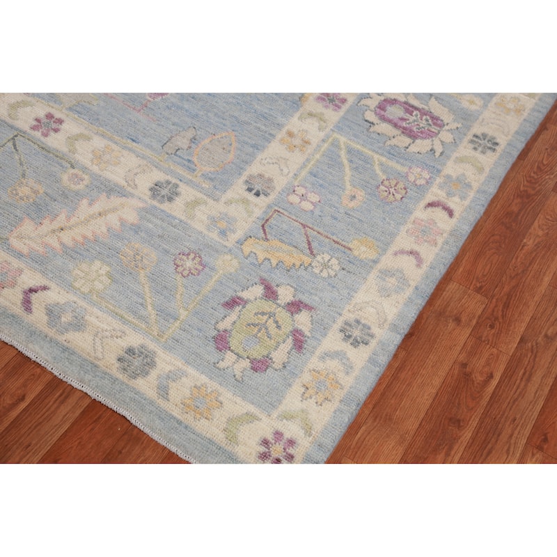 Hand Knotted Oriental 100% Wool Carpet Transitional All-Over Navy Blue & Blues Oushak Area Rug - 12' 2'' X 8' 9''