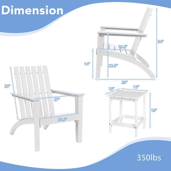 Costway 2PCS Patio Adirondack Chair Side Table Set Solid Wood Garden ...