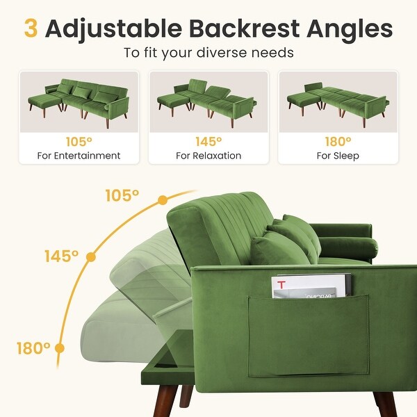 102.8'' Velvet Reclining Convertible Sofa with Rubberwood