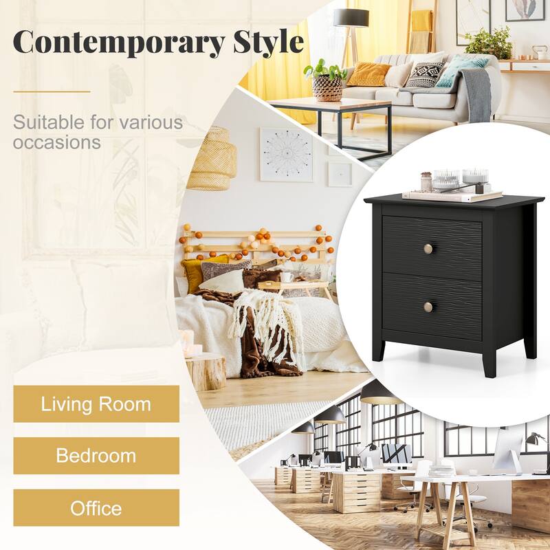 Gymax 2PCS Modern Nightstand w/ Storage 2 Drawers & Support Legs for