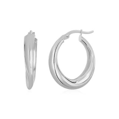 14k White Gold Oval Hoop Earrings