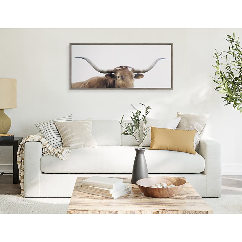 Kate and Laurel Sylvie Longhorn Framed Canvas by Creative Bunch Studio