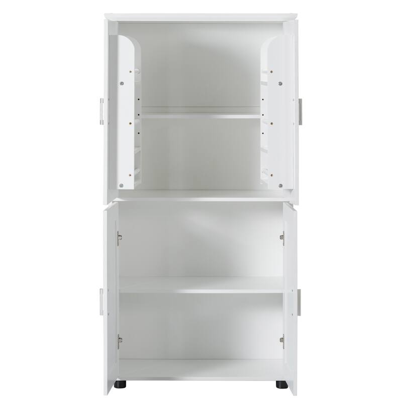 Wide Bathroom Floor Storage Cabinet, Freestanding Bathroom Cabinet with 4 Doors and Adjustable Shelves