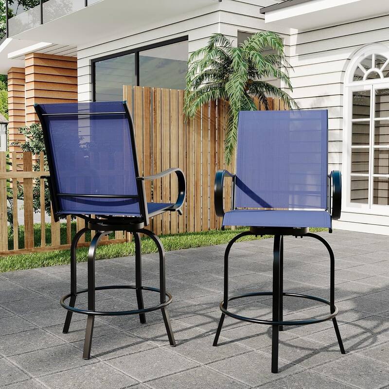 Outdoor Swivel Bar Stools Set for Deck, Patio - Blue