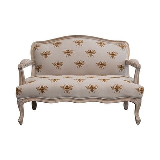 Cotton and Linen Sofa with Mango Wood Frame and Embroidered Pattern - 50.0"L x 27.0"W x 35.0"H