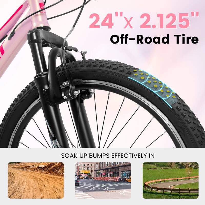 Women/Teens' Bicycle - Shock-Absorbing Front Fork, Multiple Speeds, V-Brakes, Mountain Tires - 24