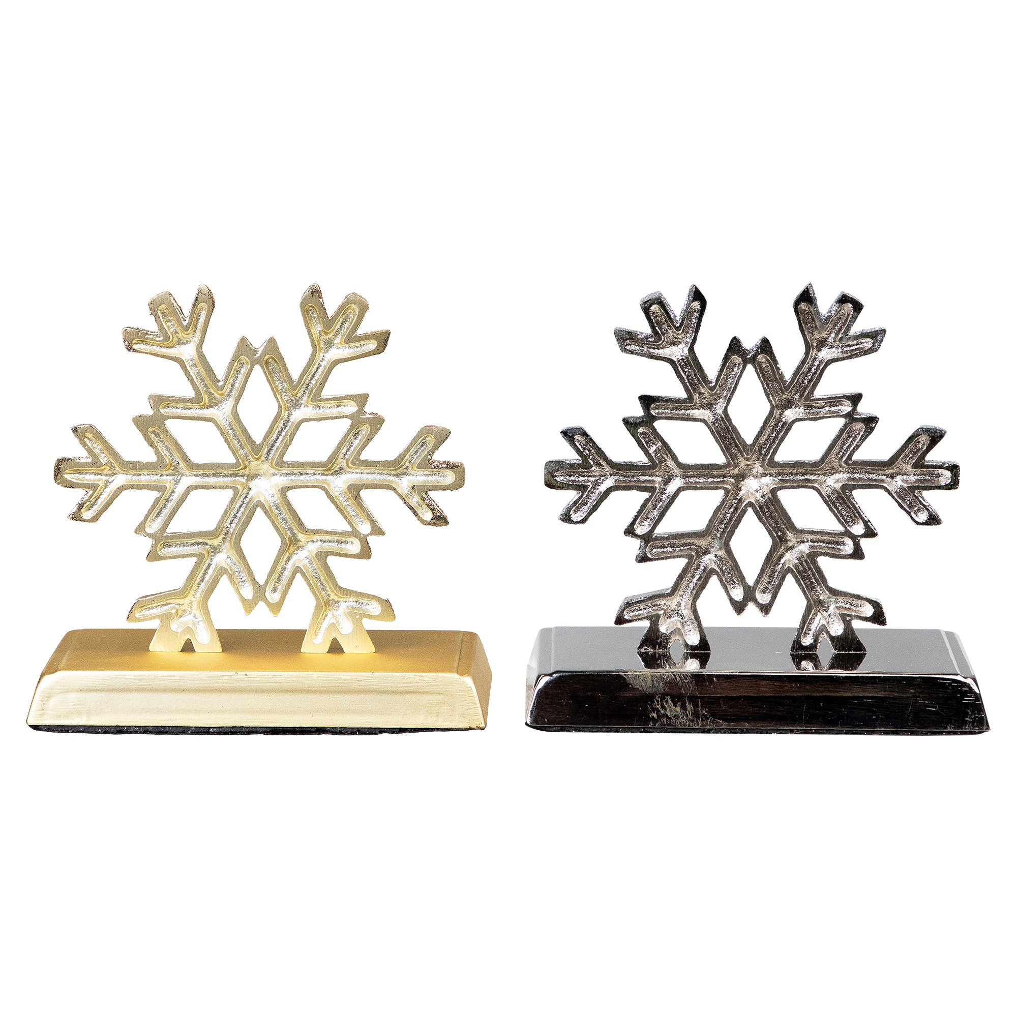 Set of 2 Gold and Silver Shiny Snowflake Christmas Stocking Holders
