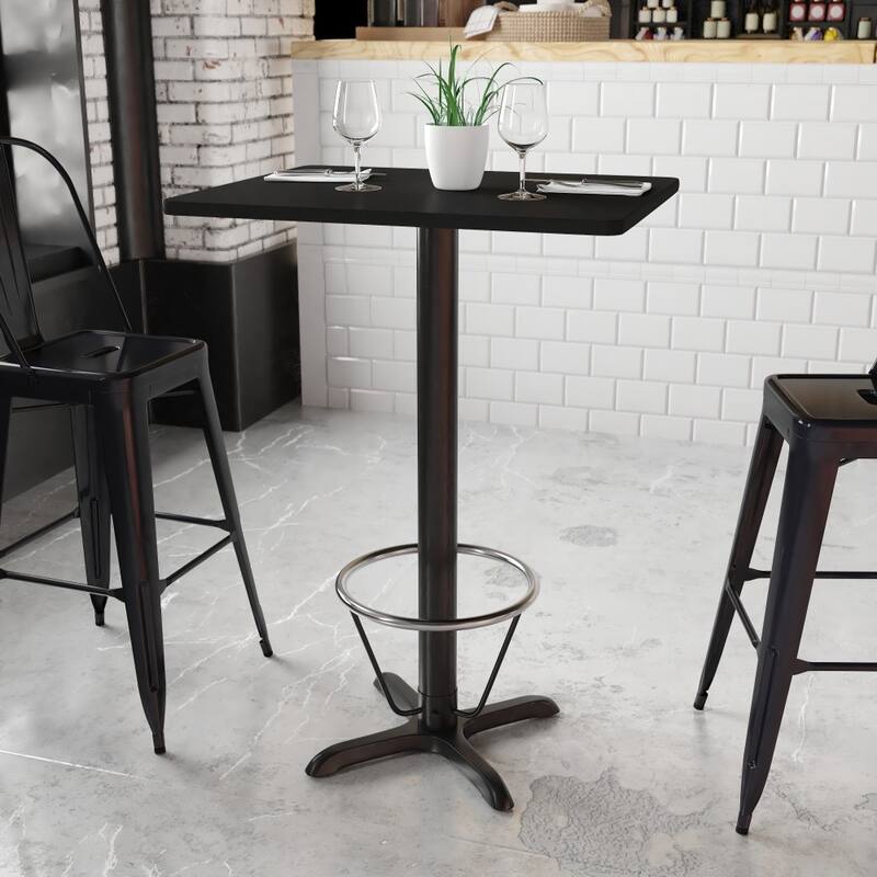 24'' x 30'' Rectangular Table Top with 22'' x 22'' Bar Height Table Base - 30"D x 24"W x 43.125"H - Black