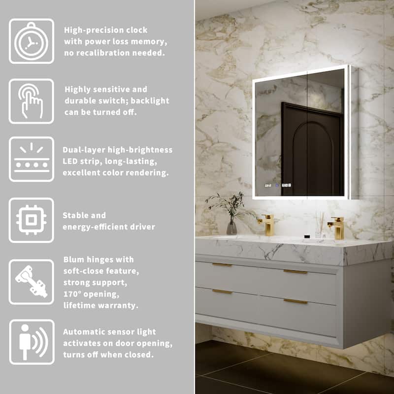 Modland 30"-48"W x 32"H Medicine Cabinet LED Mirrored Wall Mounted Bathroom Mirror with Storage