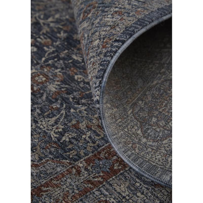 Gilford Rustic Persian Farmhouse Rug, Denim Blue/Rust, Accent Rug