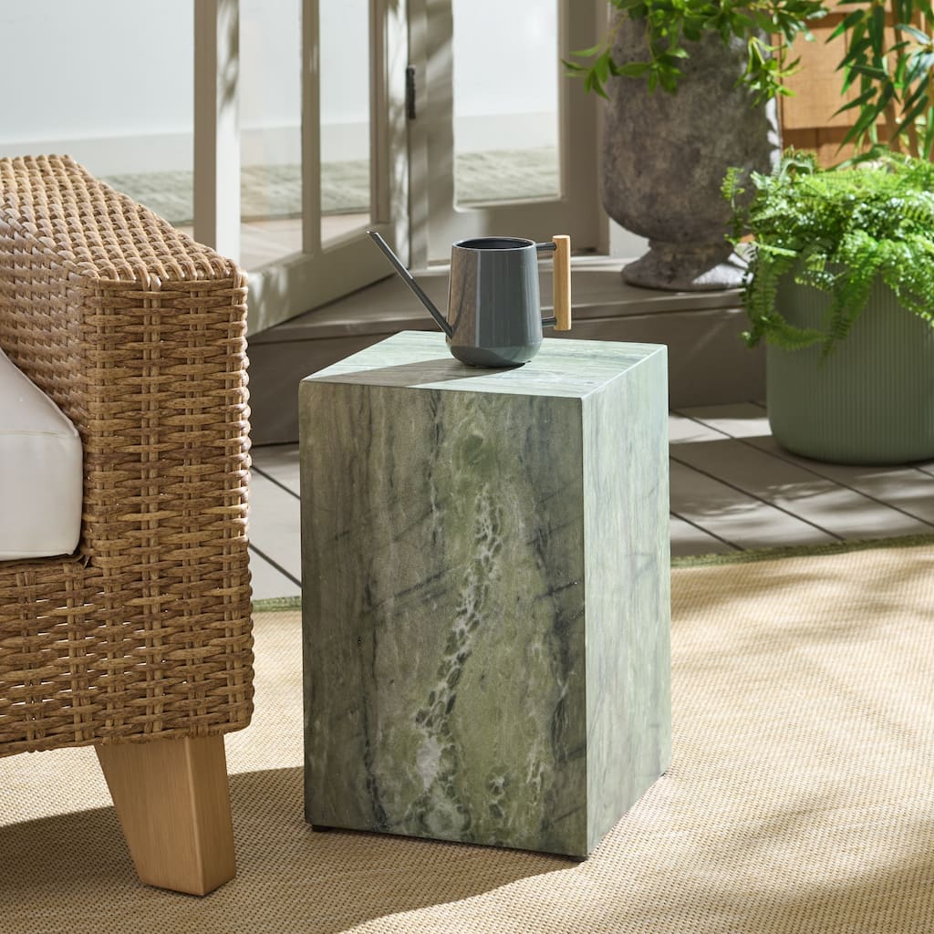 SAFAVIEH Outdoor Patio Furniture Tina Cube Accent Table, Side Table for Indoor and Outdoor Use - 12"W x 12"D x 18"H