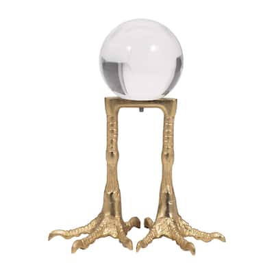 Sagebrook Home 8" Gold Toned Metal Bird Feet Holding Acrylic Ball - 7" x 4" x 8"