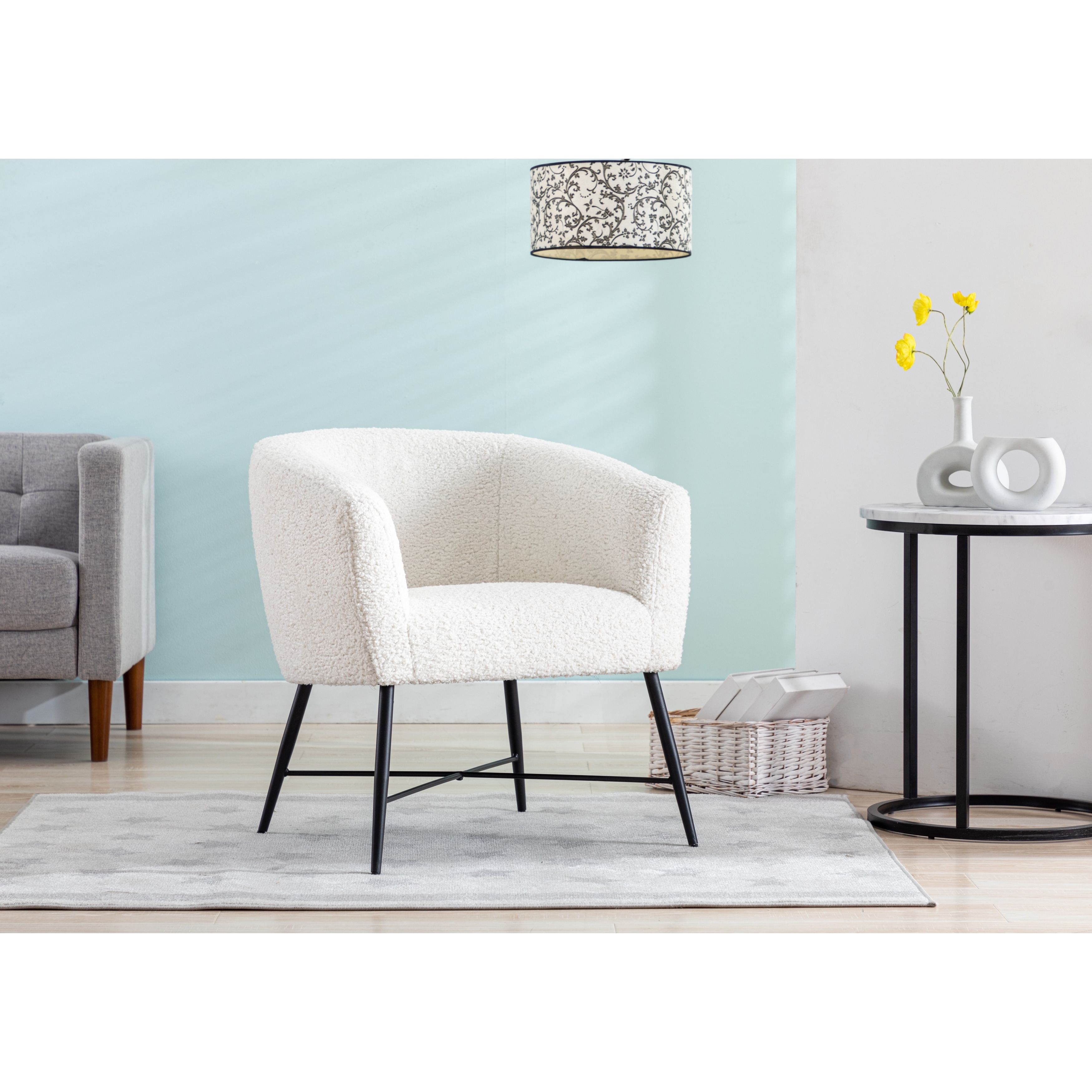 Modern Style Accent Chair, Contemporary Faux Sheep Skin Fur