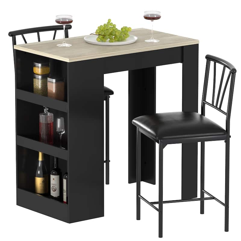 3-Piece Dining Table Set, Counter Height Dining Table Set for 2, Compact Kitchen Table Set
