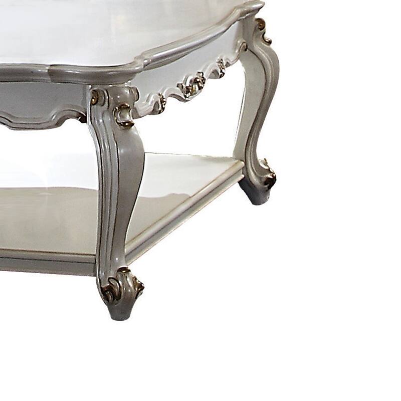 Traditional Scalloped Top Coffee Table with Queen Anne Legs, Antique White