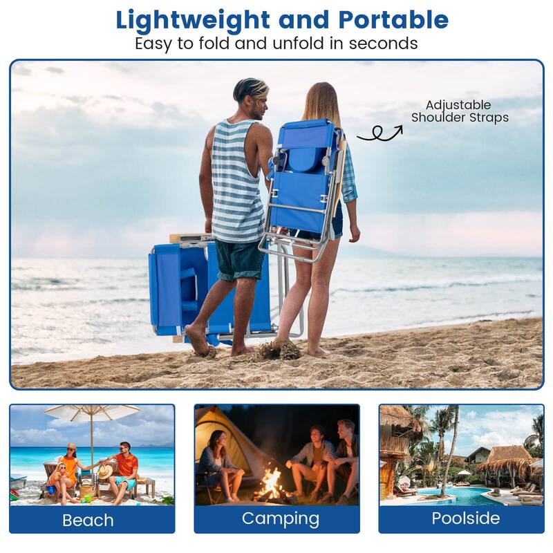 Costway 1/2 PCS 3-IN-1 Foldable Beach Chair with Face Hole, Footrest,