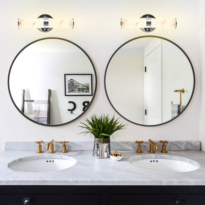 Resin Imitation Marble and Chrome Wall Sconce,Set of 2,Vertical Light Fixture for Bathrooms, Hallways(Only Indoor)