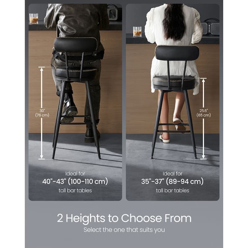 360 Swivel Bar Stools with Backrest and Steel Legs Footrest Perfect for Dining Room Set of 2
