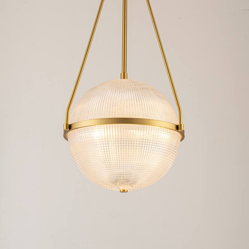 3-Light 13.78" Black/Gold Mid-Century Modern Grid Glass Globe Bubble Pendant Light