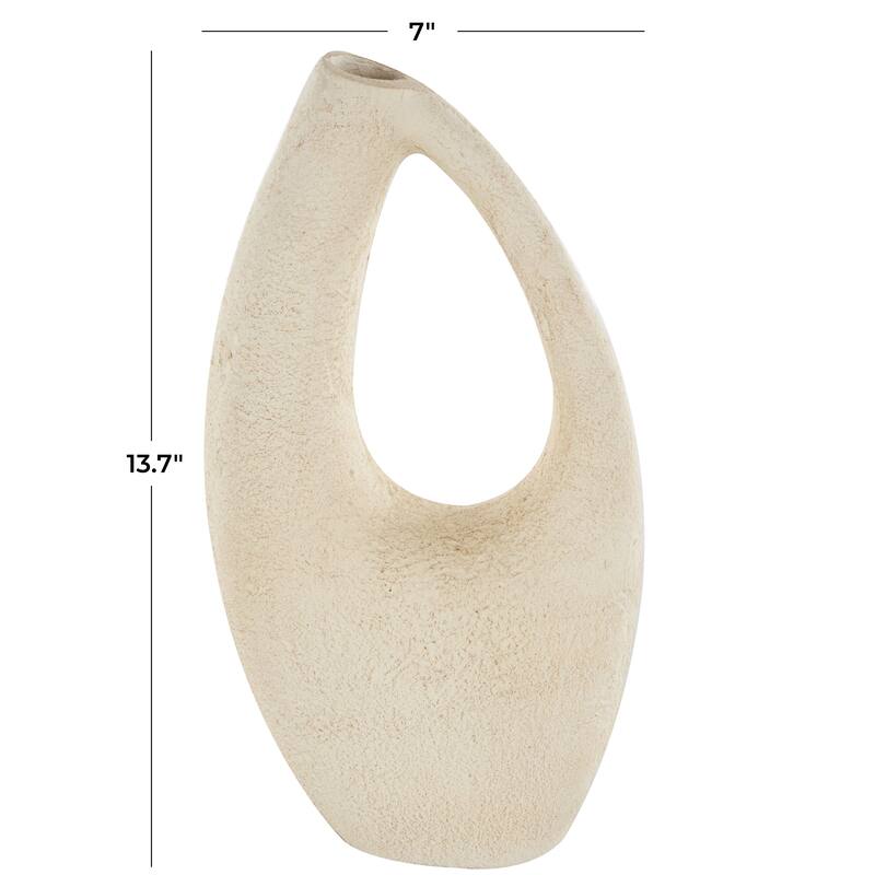 Cream Paper Mache Curved Cutout Abstract Decorative Vase with Brown Distressed Texturing