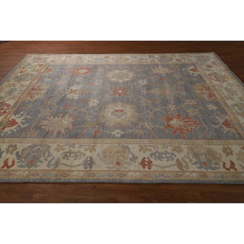 Hand Knotted Oriental 100% Wool Carpet Transitional All-Over Greys & Charcoal Oushak Area Rug - 9' 9'' X 8' 3''