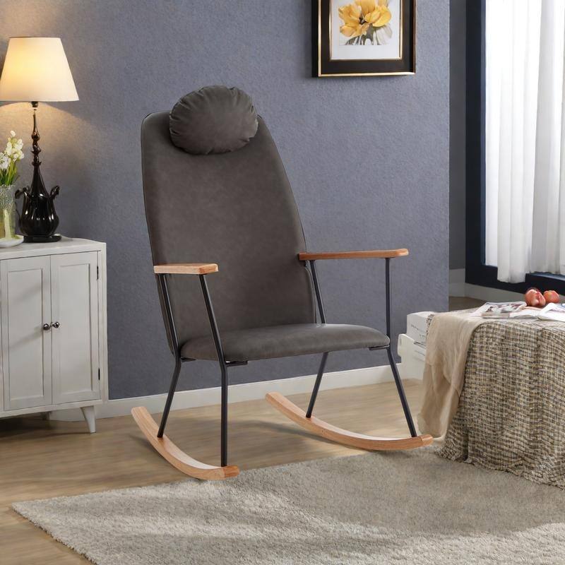 Technical Leather Rocking Chair with Adjustable Headrest - DARK GREY