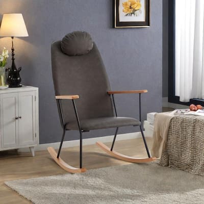 Technical Leather Rocking Chair with Adjustable Headrest