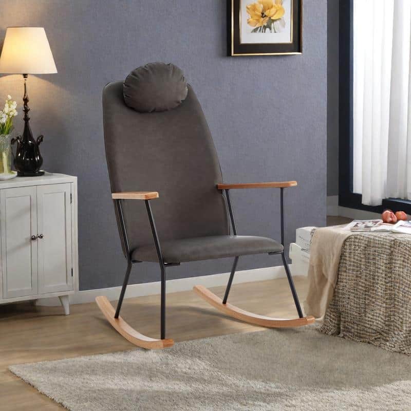Technical Leather Rocking Chair with Adjustable Headrest