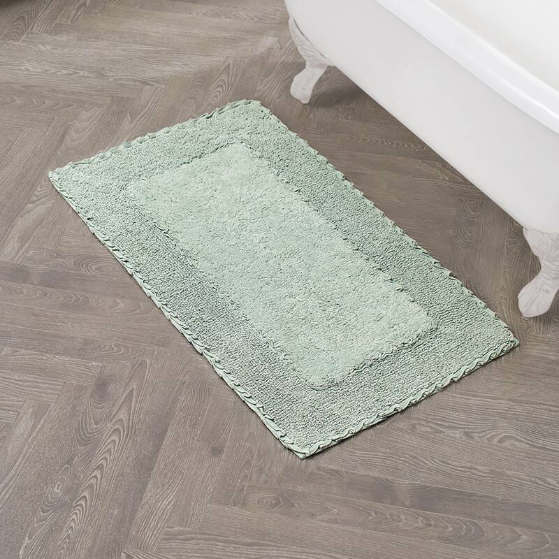 Laura Ashley Ruffle Border Pure Cotton Bath Rugs - 27" x 45" - Sage Green