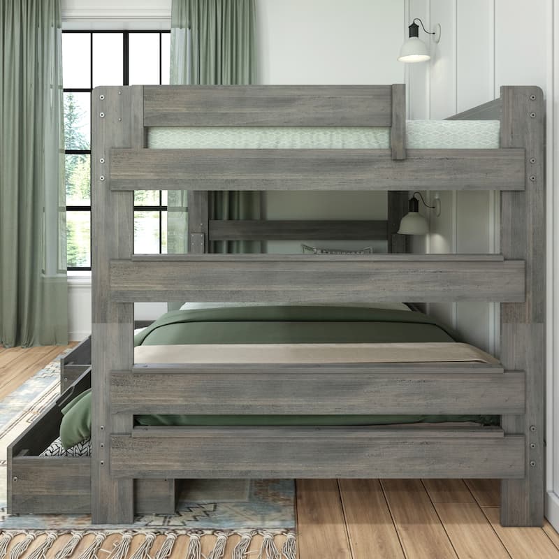 Max and Lily Farmhouse Queen over Queen Bunk Bed with Storage Drawers