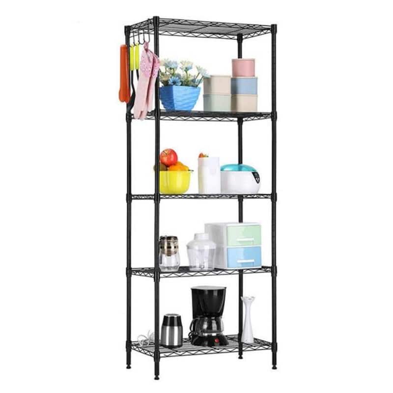 Changeable Assembly Floor Standing Carbon Steel Storage Rack - Black - (21.25 x 11.42 x 59.06)"