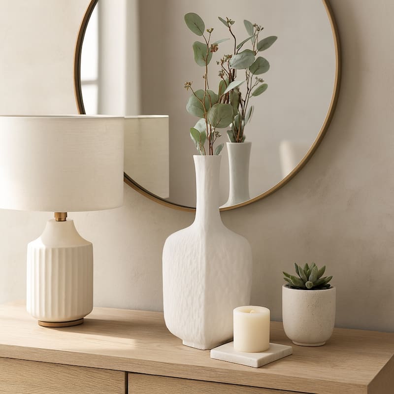 Resin Vase Mortsel Large Textured Square Neck Design - 19" White
