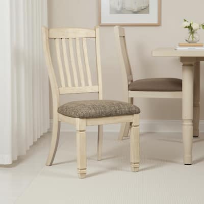 Bolan Dining Side Chair Set of 2 with Rake Back, Polyester, White Wood
