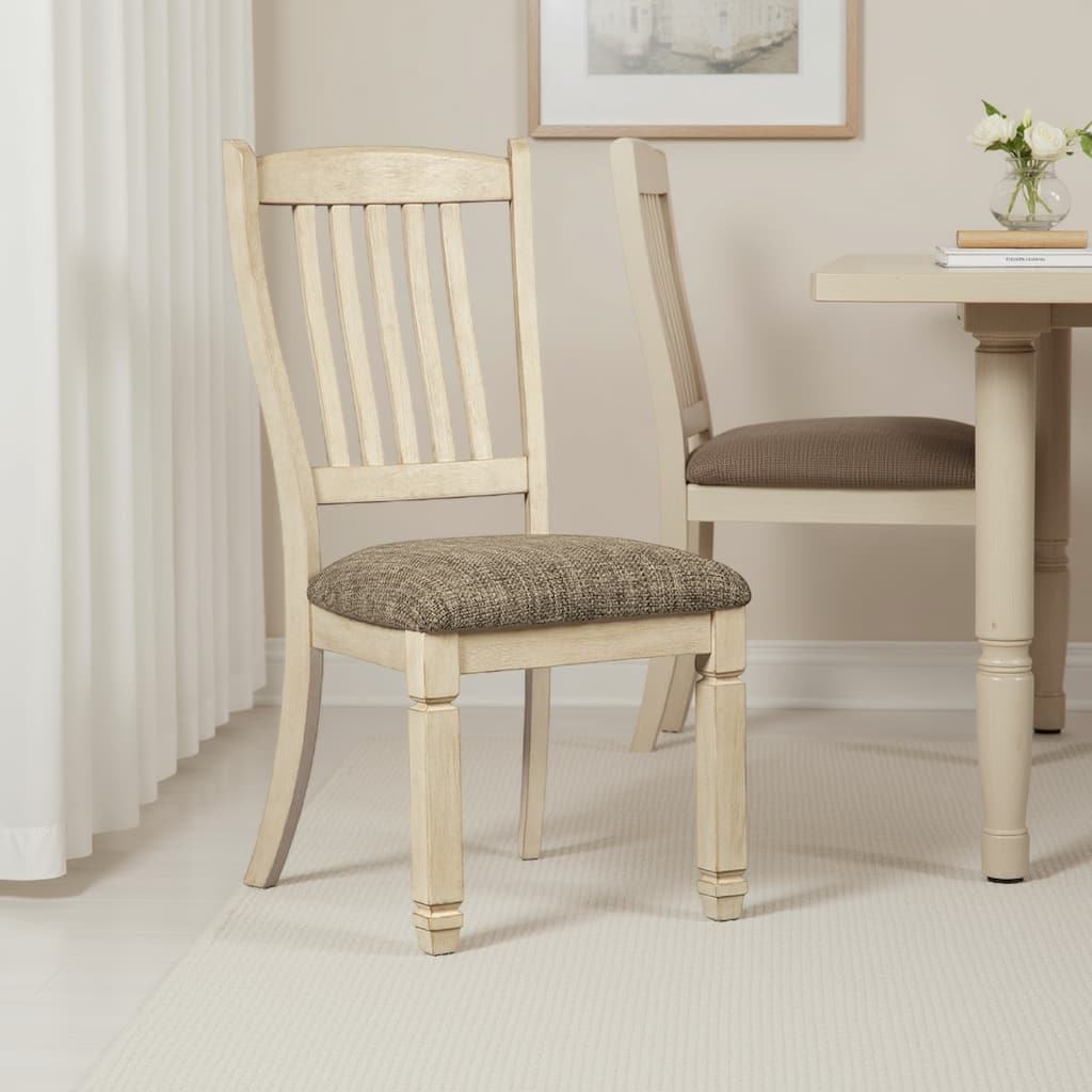 Bolan Dining Side Chair Set of 2 with Rake Back, Polyester, White Wood