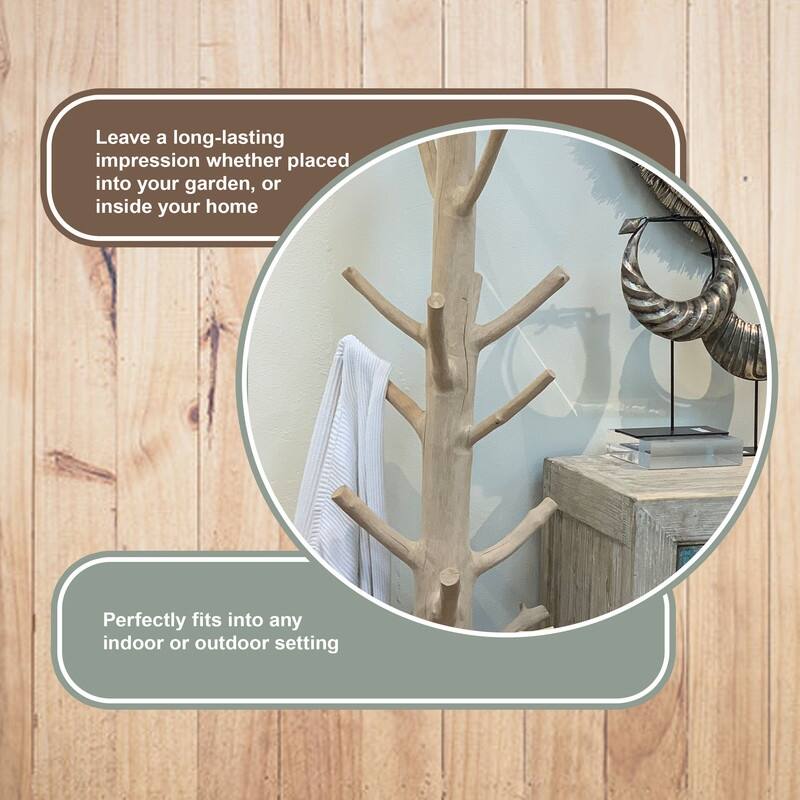 Mangosteen Tree Floor Coat Rack w/ Iron Stand, 80 Inch Tall, Natural Wood and Black (Size Vary, No Two Are The Same)