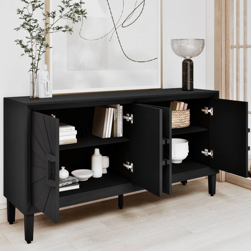 Rustic Farmhouse 59.8" Credenza, Durable Antique Wood Storage Unit for Living Room or Kitchen Use