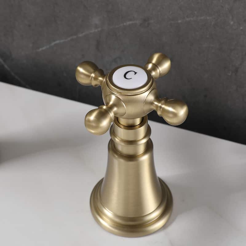 7.9"H Solid Brass Widespread 2-Handle Bathroom Sink Faucet