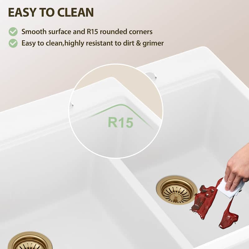 Lordear 33" Kitchen Sink Double Bowl Drop In Workstation Low Divider Quartz Composite Sink - 22 in.W x 33 in.D x 9.65 in.H