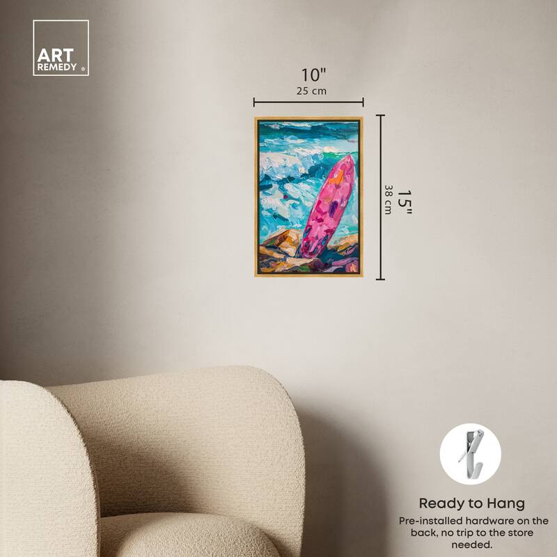 Art Remedy Just A Little Break Wave Framed Colorful Coastal 1 Piece Canvas Wall Art