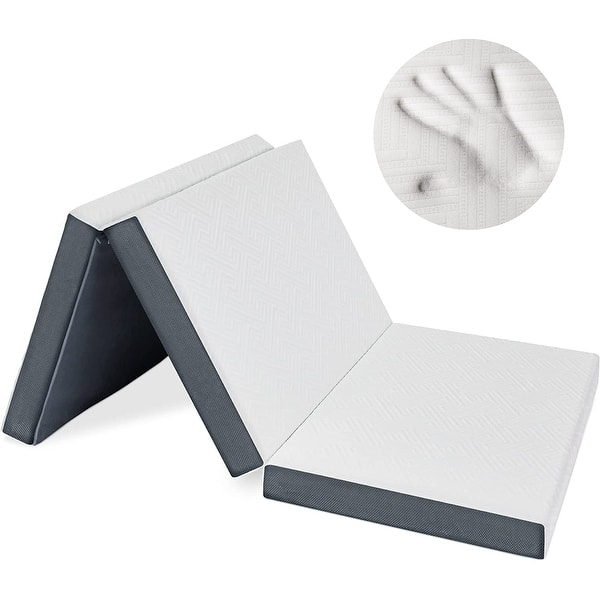 slide 2 of 10, Heyward 4 in Memory Foam Mattress, Portable Bi-Layered Trifold Mattress Twin