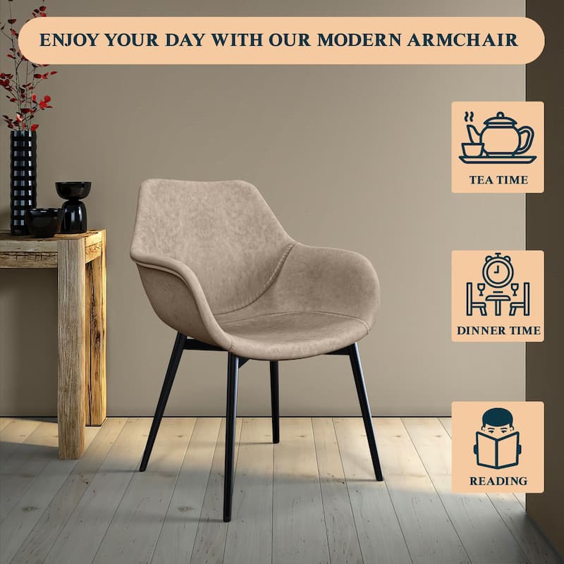 Markley Leather Dining Chair with Iron Legs Set of 4 Modern Accent Armchair