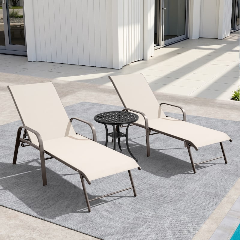 Pellebant Outdoor Lounge Chair Aluminum Adjustable Backrest with side table