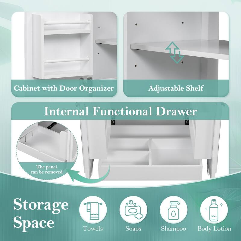 60" Bathroom Vanity with Double Sink Combo Set, Ceramic Sink, Soft Close Doors with Shelf, Storage Drawer