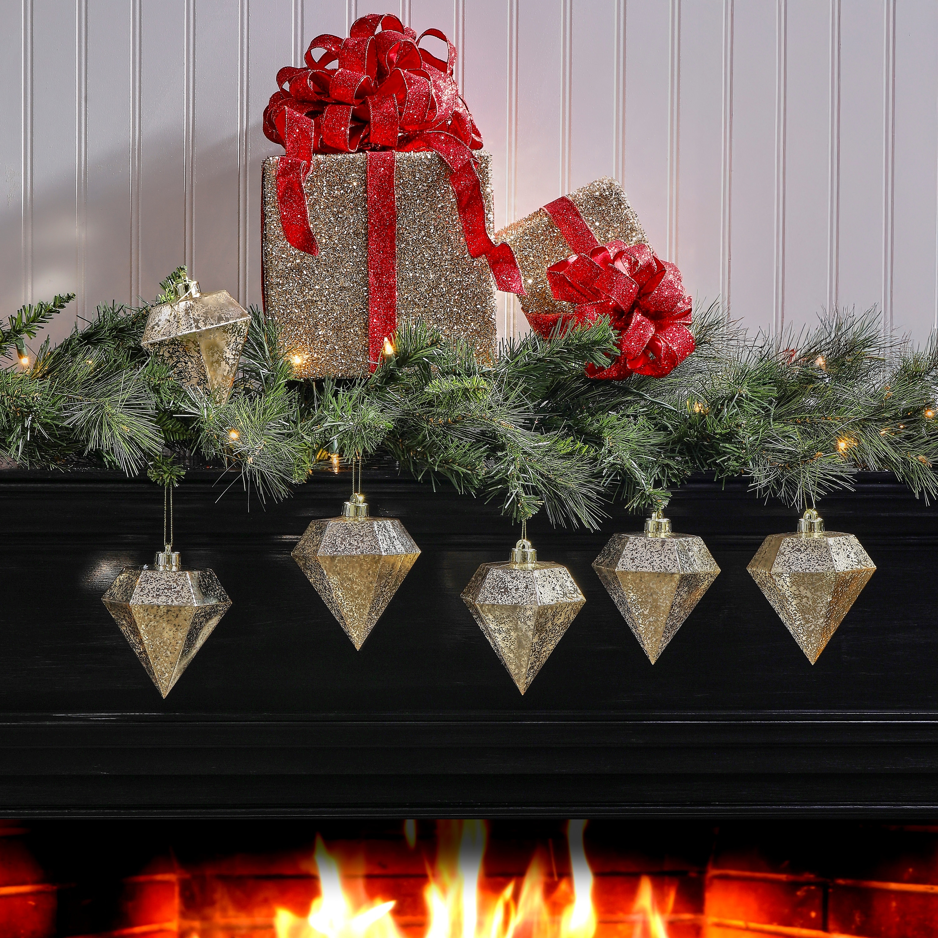 5" Mercury Shatterproof Plastic Diamond Ornament Set of 2