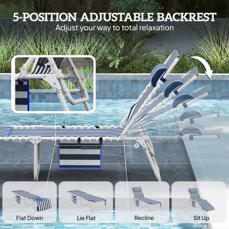 Outsunny Tanning Chair with Face Hole, Side Table, 5-Position Reclining Folding Chaise Lounge Chair