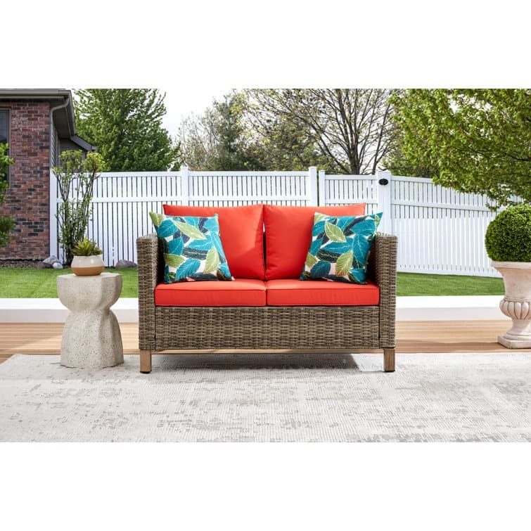 50.4'' Wicker Outdoor Patio Sofa with Cushions - Orange